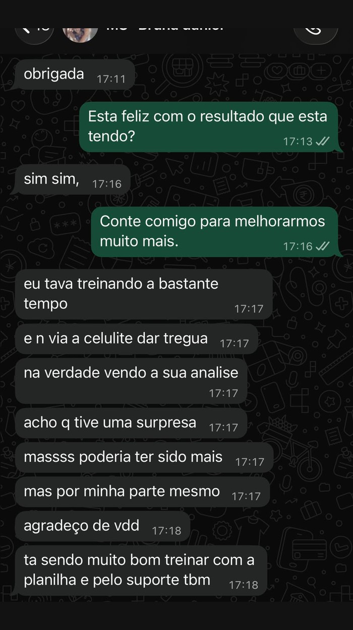 Print de feedback de aluna via WhatsApp