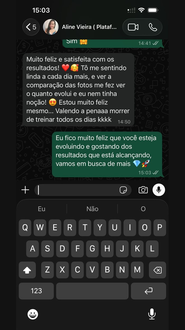 Print de feedback de aluna via WhatsApp